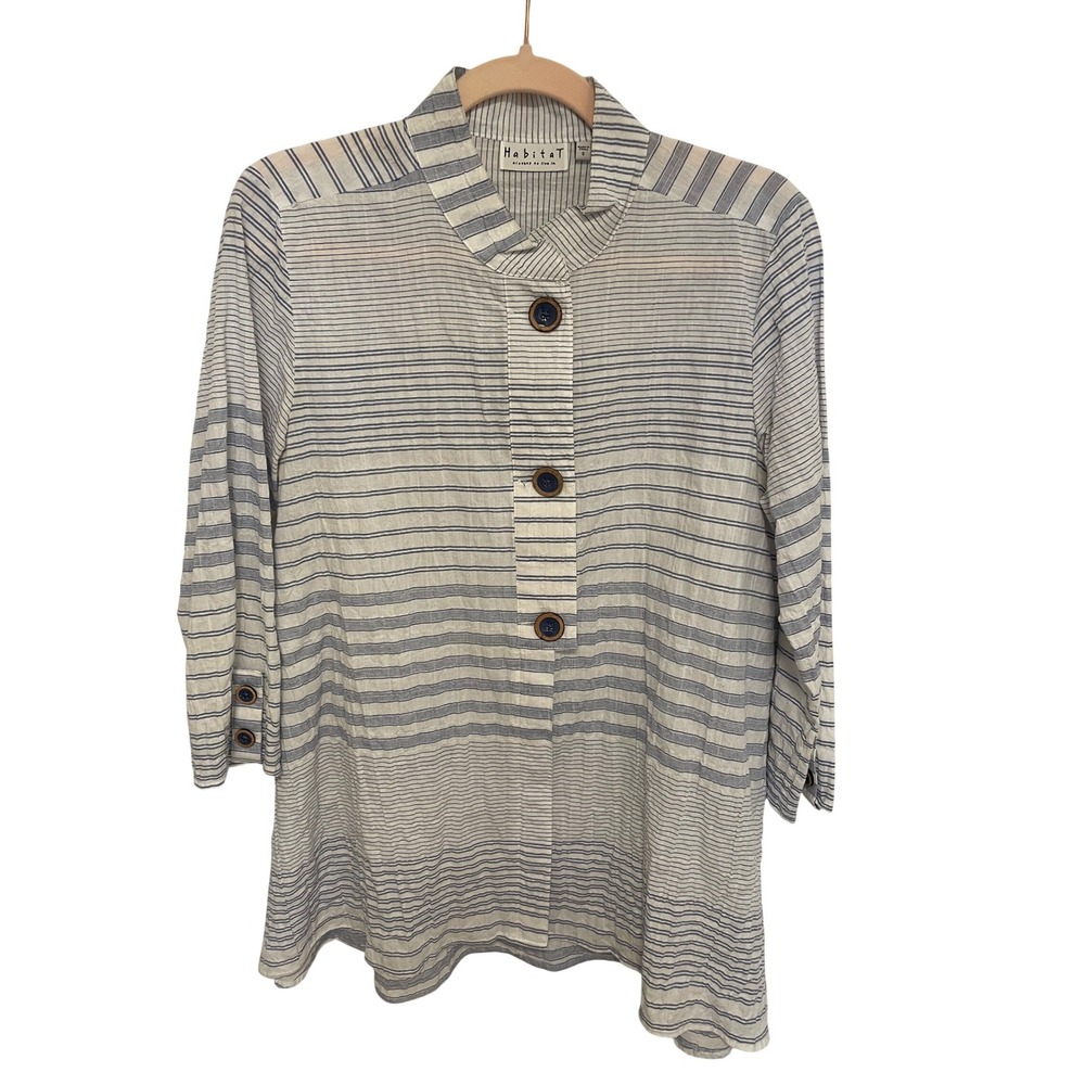 Habitat Clothes To Live In Blue‎ White Striped Seersucker Tunic Top Small